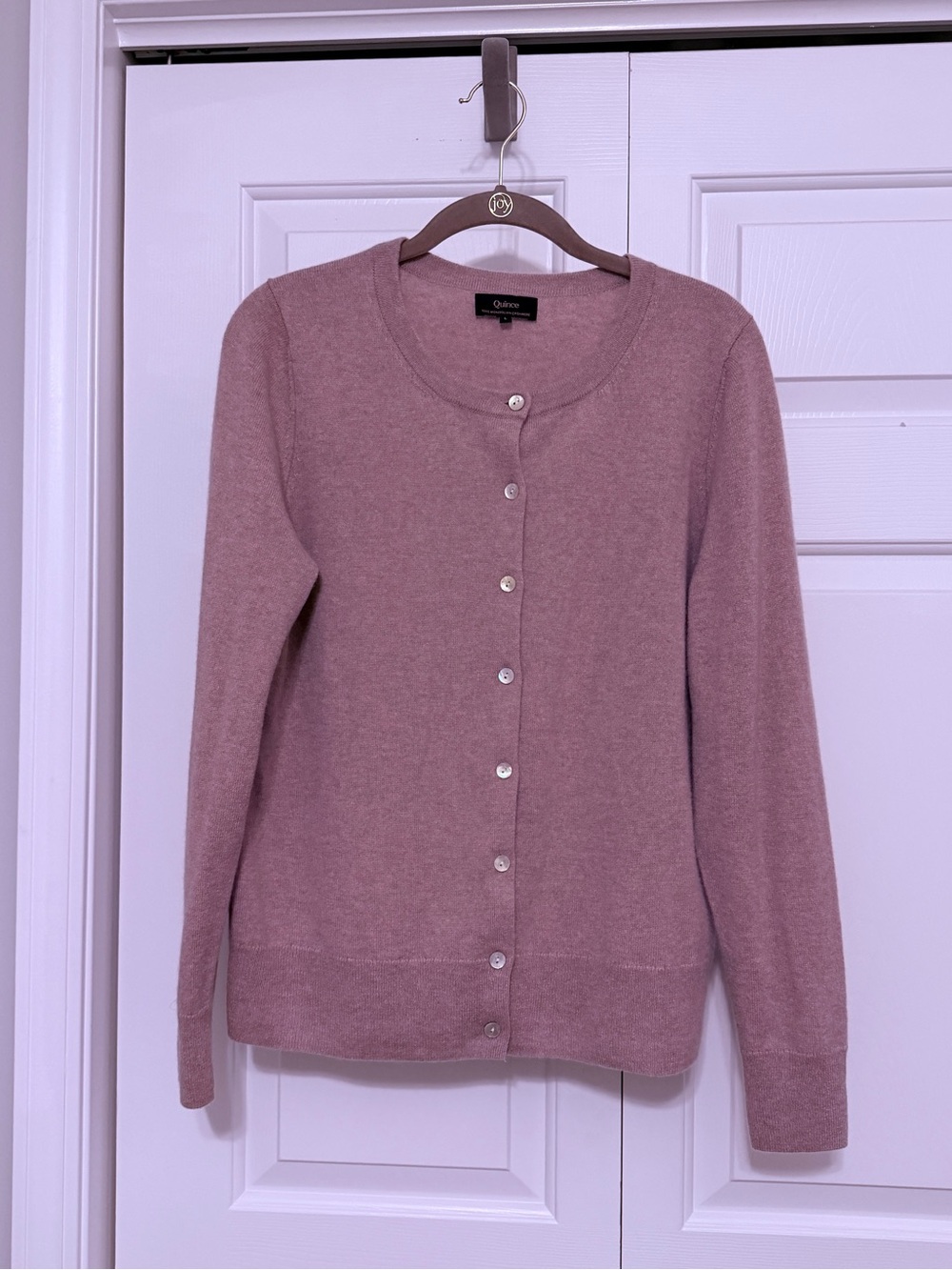 Quince Vintage Pink Button-Front Crewneck Cardigan - 100% Cashmere